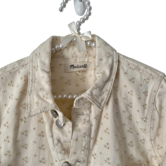 Madewell NWTs Embroidered Eyelet Denim Cream Button-Down Dress size small - Picture 5 of 10